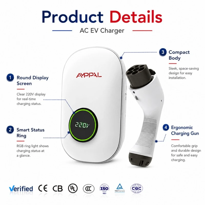 11kW Portable Wall-Mounted AC EV Charging Unit for Residential & Commercial Use